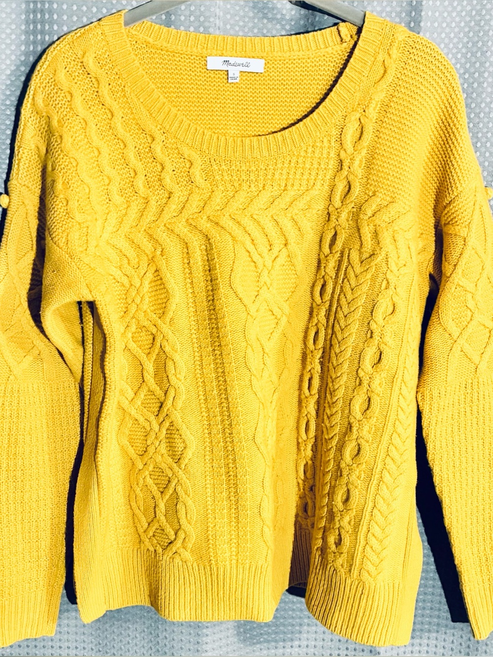 Madewell Mustard Knobby Knit Sweater Sz S Side Slits Cable Knit Cozy Boho Chic